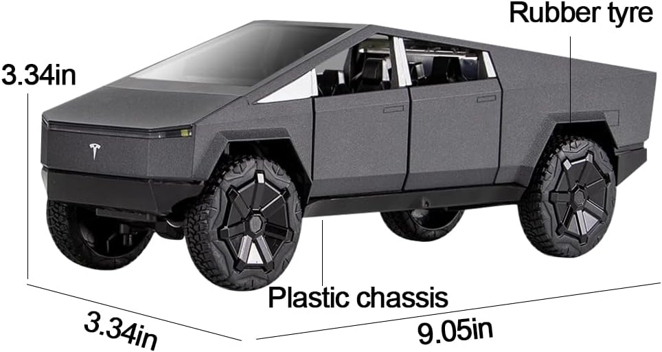 1:24 Scale Cybertruck Model Toy Pull Back Pick-Up Truck with Sound and Light, Alloy Diecast Truck Toys for Kids Gift or Tesla Vehicles Model Collection Enthusiasts (Matte Black)