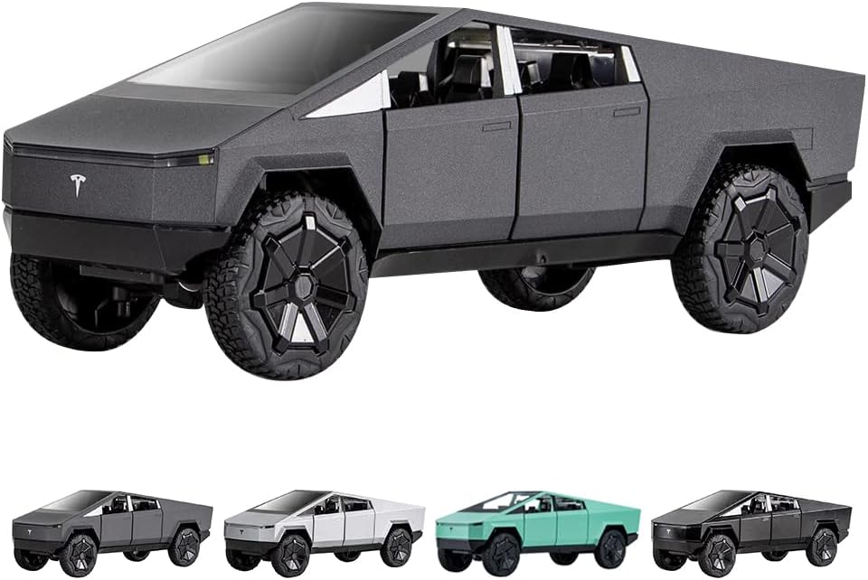 1:24 Scale Cybertruck Model Toy Pull Back Pick-Up Truck with Sound and Light, Alloy Diecast Truck Toys for Kids Gift or Tesla Vehicles Model Collection Enthusiasts (Matte Black)