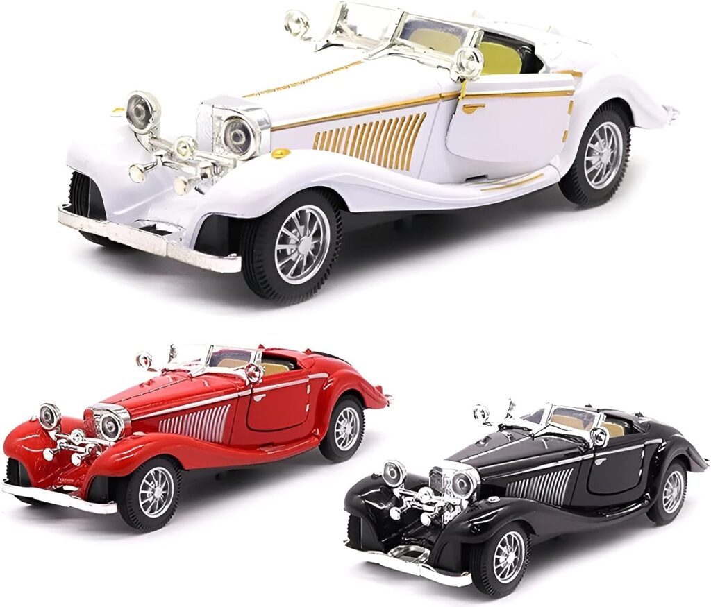 1:28 Scale Pullback Diecast Metal Antique Classic Model Cars Collectible Toy Gifts (White,Length 6.5in/16.8cm)