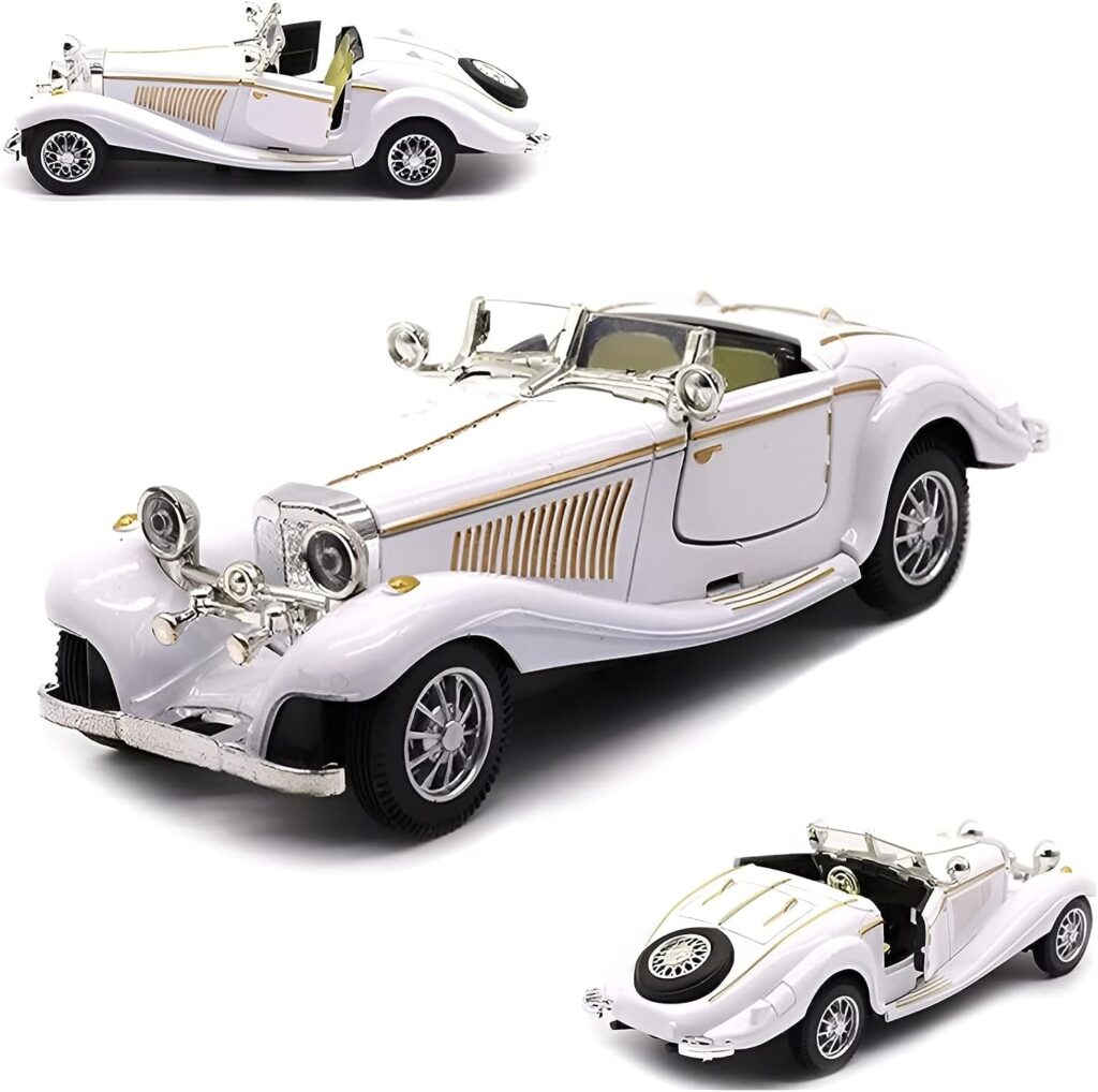 1:28 Scale Pullback Diecast Metal Antique Classic Model Cars Collectible Toy Gifts (White,Length 6.5in/16.8cm)