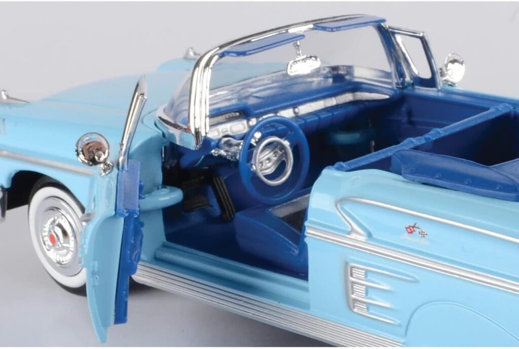 1958 Chevrolet Impala Convertible, Blue - Motormax Premium American 73267 - 1/24 Scale Diecast Model Car, unisex-children