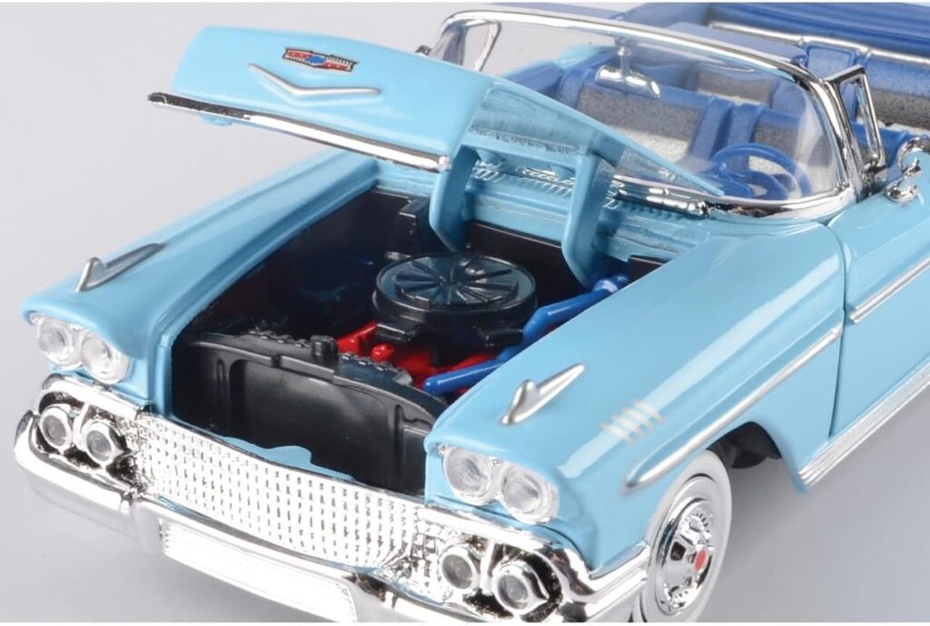 1958 Chevrolet Impala Convertible, Blue - Motormax Premium American 73267 - 1/24 Scale Diecast Model Car, unisex-children