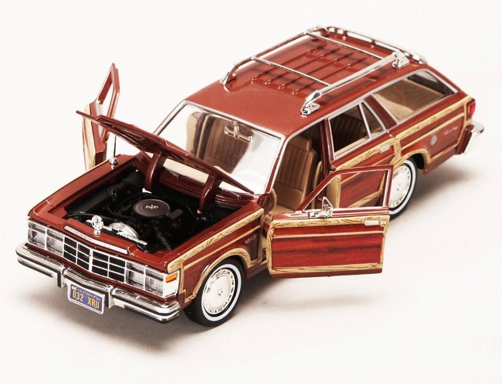 1979 Chrysler Lebaron Town  Country Wagon, Red with Woodie Siding Motormax 73331 - 1/24 Scale Diecast Model Car, unisex-adult