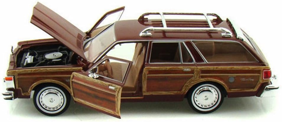 1979 Chrysler Lebaron Town  Country Wagon, Red with Woodie Siding Motormax 73331 - 1/24 Scale Diecast Model Car, unisex-adult