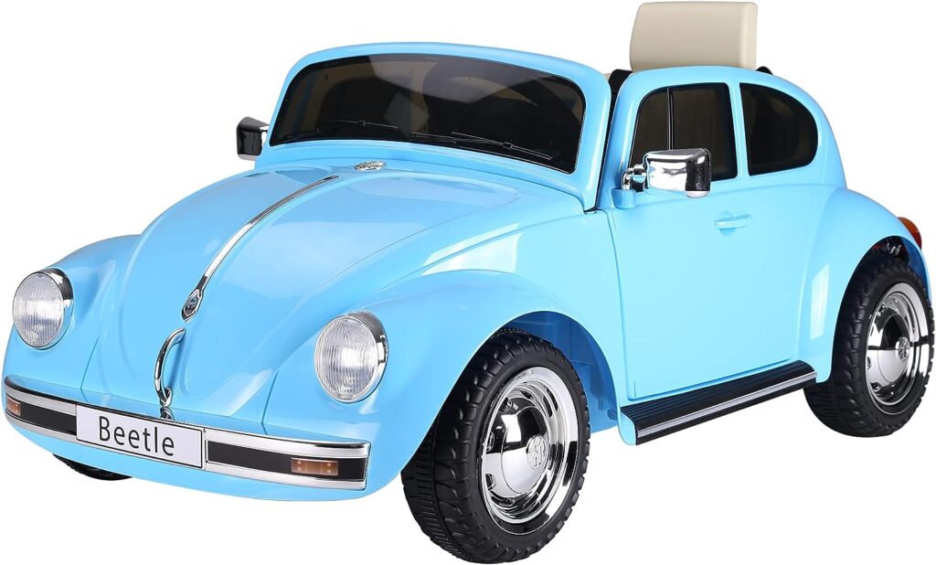 Aosom Licensed Volkswagen Beetle Electric Kids Ride-On Car 6V Battery Powered Toy with Remote Control Music Horn Lights MP3 for 3-6 Years Old Blue