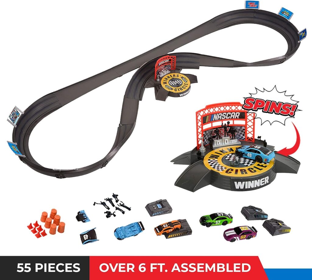 Far Out Toys NASCAR Crash Circuit Ultimate Road Course Bundle with Huge Race Track, Winner’s Circle, 4 Cars Total | Electric Powered, Over 6 Ft Assembled | Capture The Momentum and Thrill of Nascar