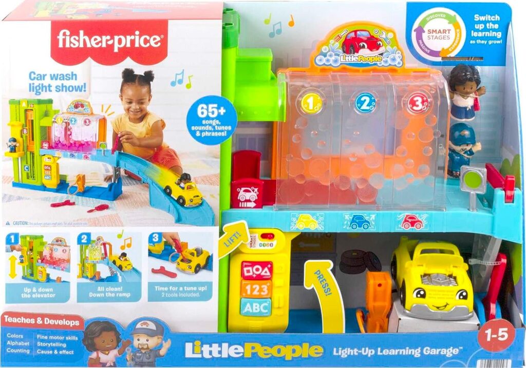 Fisher-Price Little People Toddler Playset Light-Up Learning Garage with Smart Stages Plus Toy Car and Ramp for Ages 1+ Years