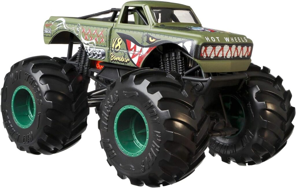 Hot Wheels Monster Trucks Bomber, 1:24 Scale for Kids Age 3, 4, 5, 6, 7,  8 Years Old Great Gift Toy Trucks Large Scales