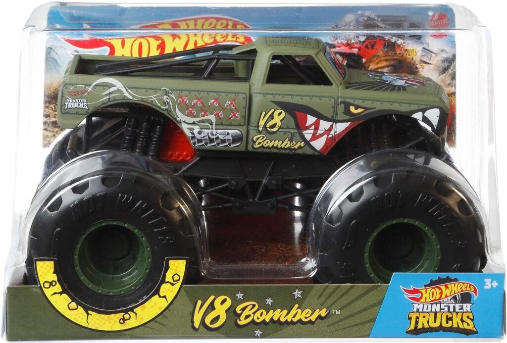 Hot Wheels Monster Trucks Bomber, 1:24 Scale for Kids Age 3, 4, 5, 6, 7,  8 Years Old Great Gift Toy Trucks Large Scales