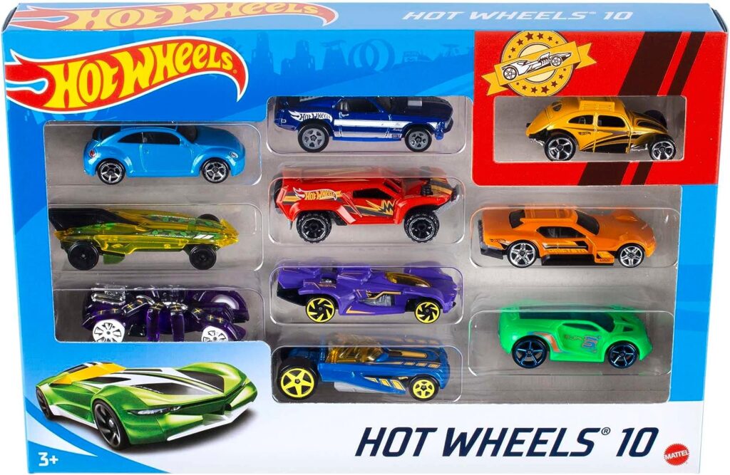 Hot Wheels Set of 10 Toy Cars  Trucks in 1:64 Scale, Race Cars, Semi, Rescue or Construction Trucks (Styles May Vary) [Amazon Exclusive]