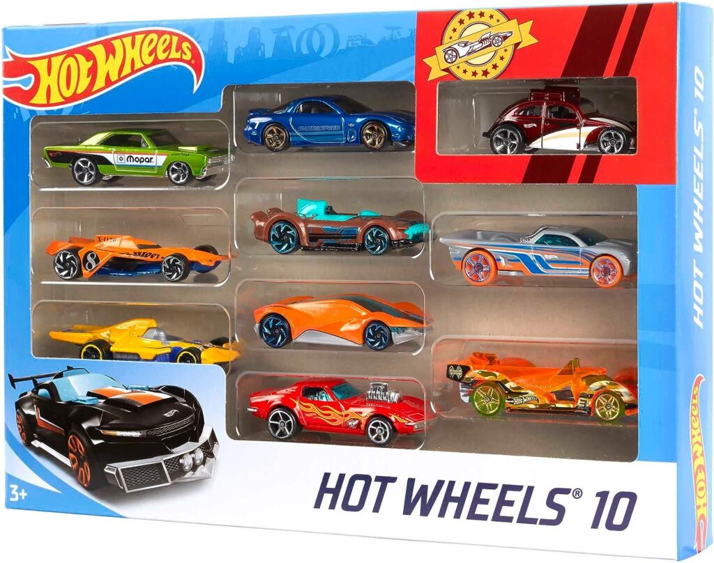 Hot Wheels Set of 10 Toy Cars  Trucks in 1:64 Scale, Race Cars, Semi, Rescue or Construction Trucks (Styles May Vary) [Amazon Exclusive]