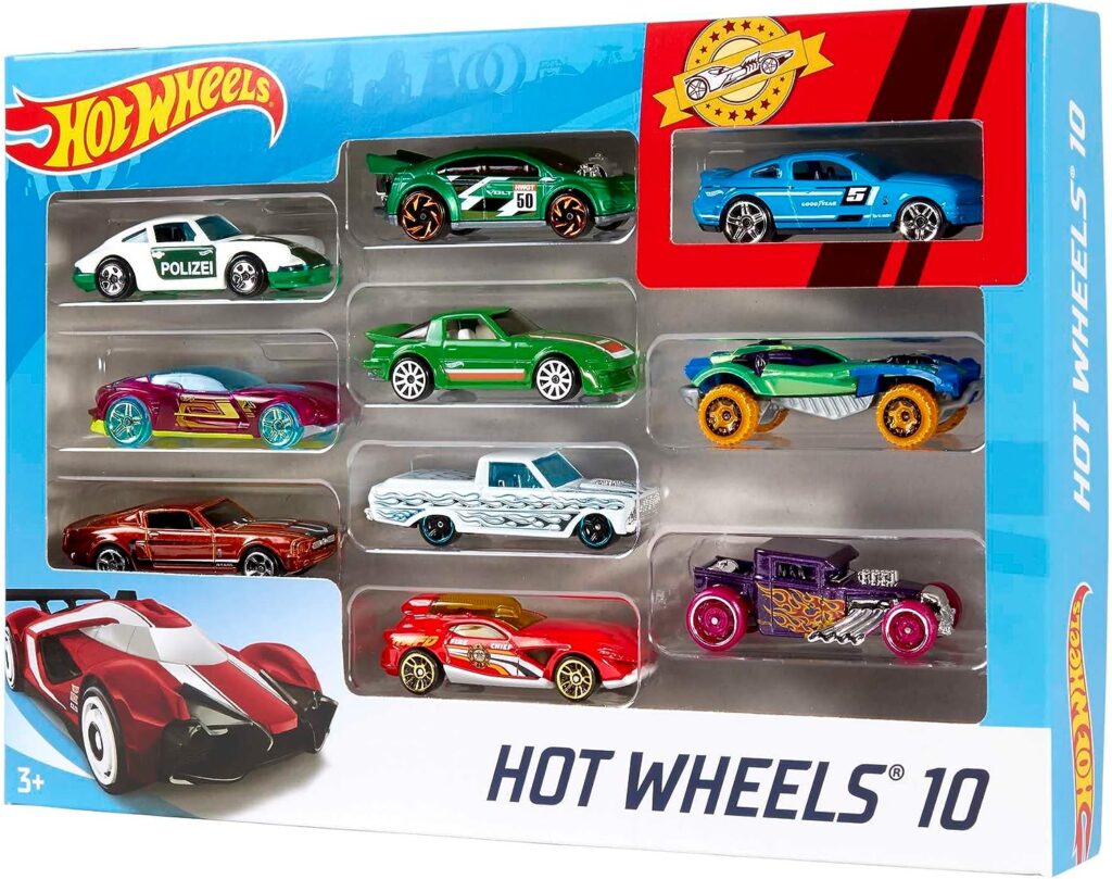 Hot Wheels Set of 10 Toy Cars  Trucks in 1:64 Scale, Race Cars, Semi, Rescue or Construction Trucks (Styles May Vary) [Amazon Exclusive]