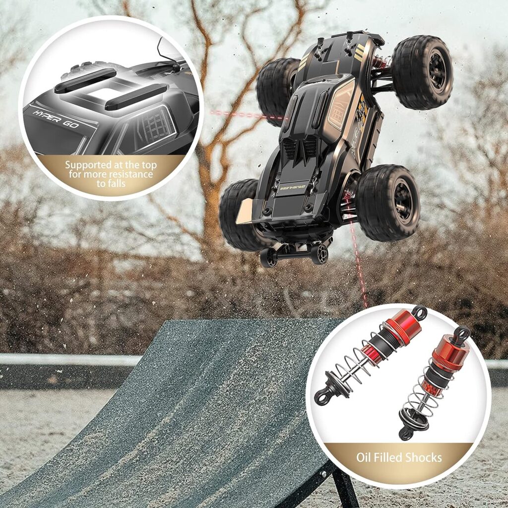 HYPER GO H16BM 1:16 RTR Brushless Fast RC Cars for Adults, Max 42mph Hobby Electric Off-Road Jumping RC Trucks, RC Monster Trucks Oil Filled Shocks Remote Control Car with 2 Batteries for Boys