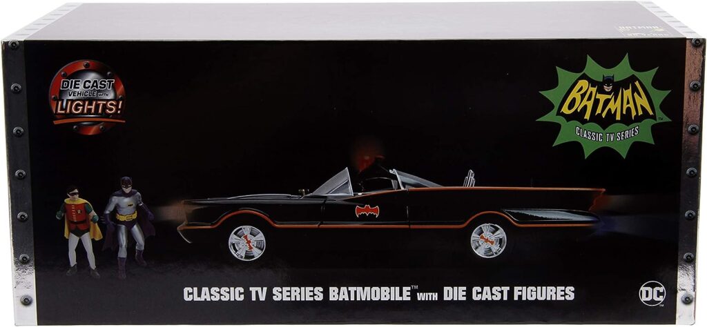 Jada 98625 DC Comics Classic TV Series Batmobile Die-cast Car, 1:18 Scale Vehicle  3 Batman  Robin Collectible Figurine 100% Metal, Black