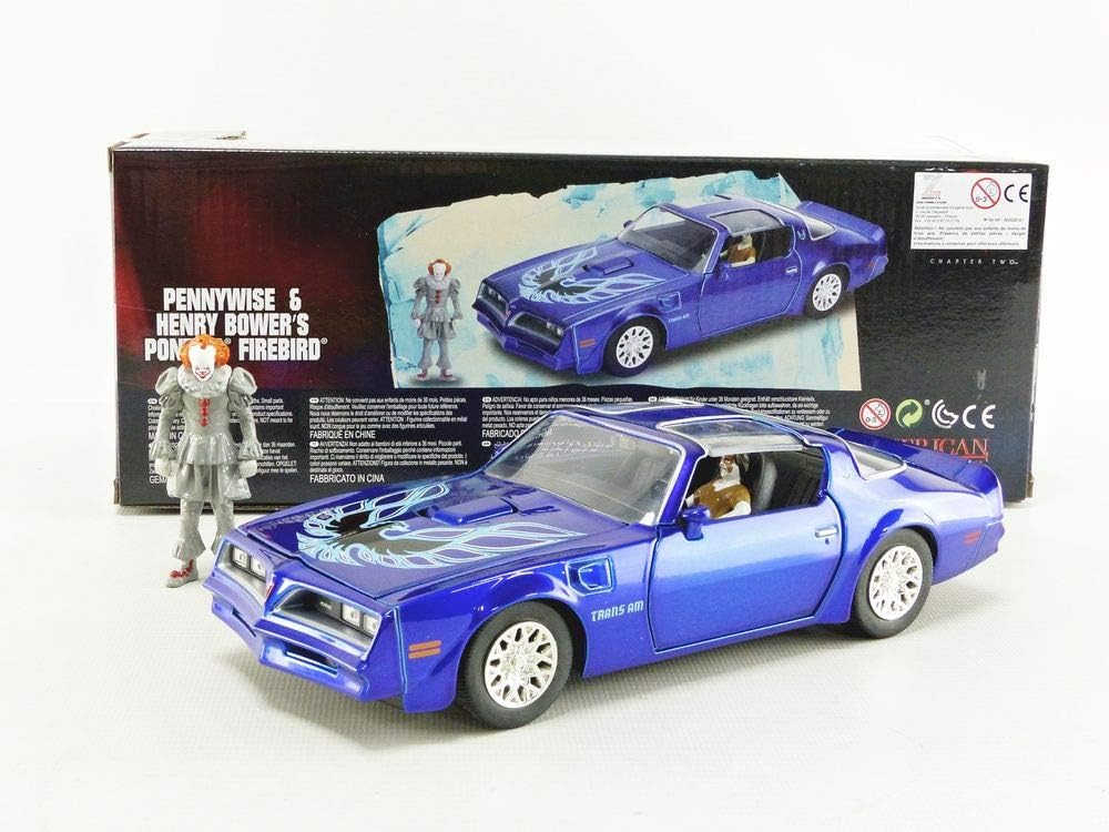 Jada Toys Hollywood Rides It Chapter Two Pennywise  Henry Bowers Pontiac Firebird, 1: 24 Blue Die-Cast Vehicle with 2.75 Die-Cast Figure