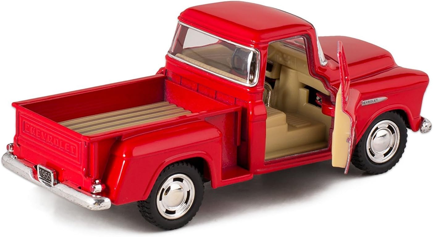 kinsmart red 1955 chevy stepside pick up die cast collectible toy truck review