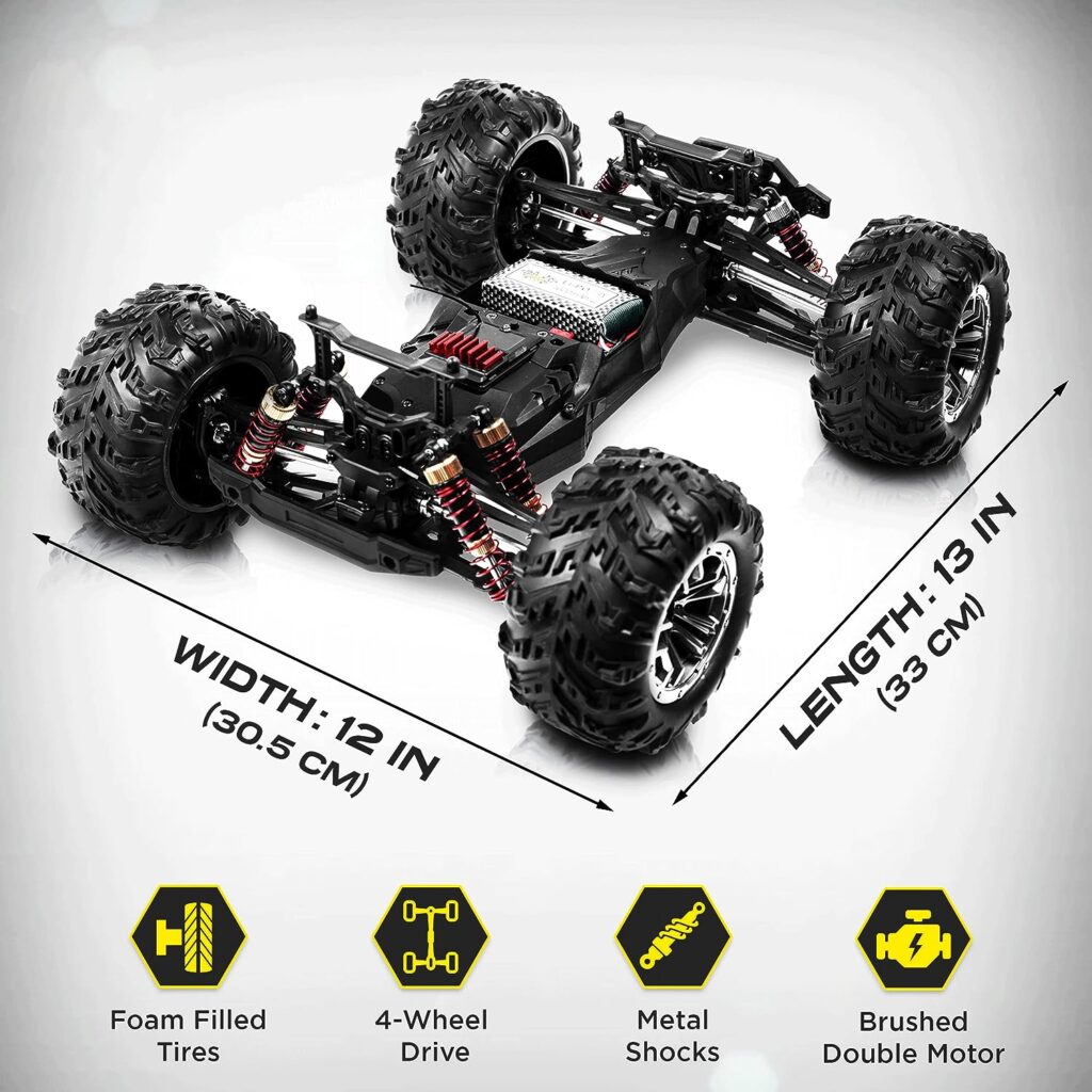 LAEGENDARY Remote Control Car, Hobby Grade RC Car 1:10 Scale Brushed Motor with Two Batteries, 4x4 Off-Road Waterproof RC Truck, Fast RC Cars for Adults, RC Cars, Remote Control Truck, Gifts for Kids