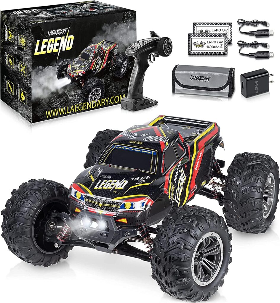 LAEGENDARY Remote Control Car, Hobby Grade RC Car 1:10 Scale Brushed Motor with Two Batteries, 4x4 Off-Road Waterproof RC Truck, Fast RC Cars for Adults, RC Cars, Remote Control Truck, Gifts for Kids