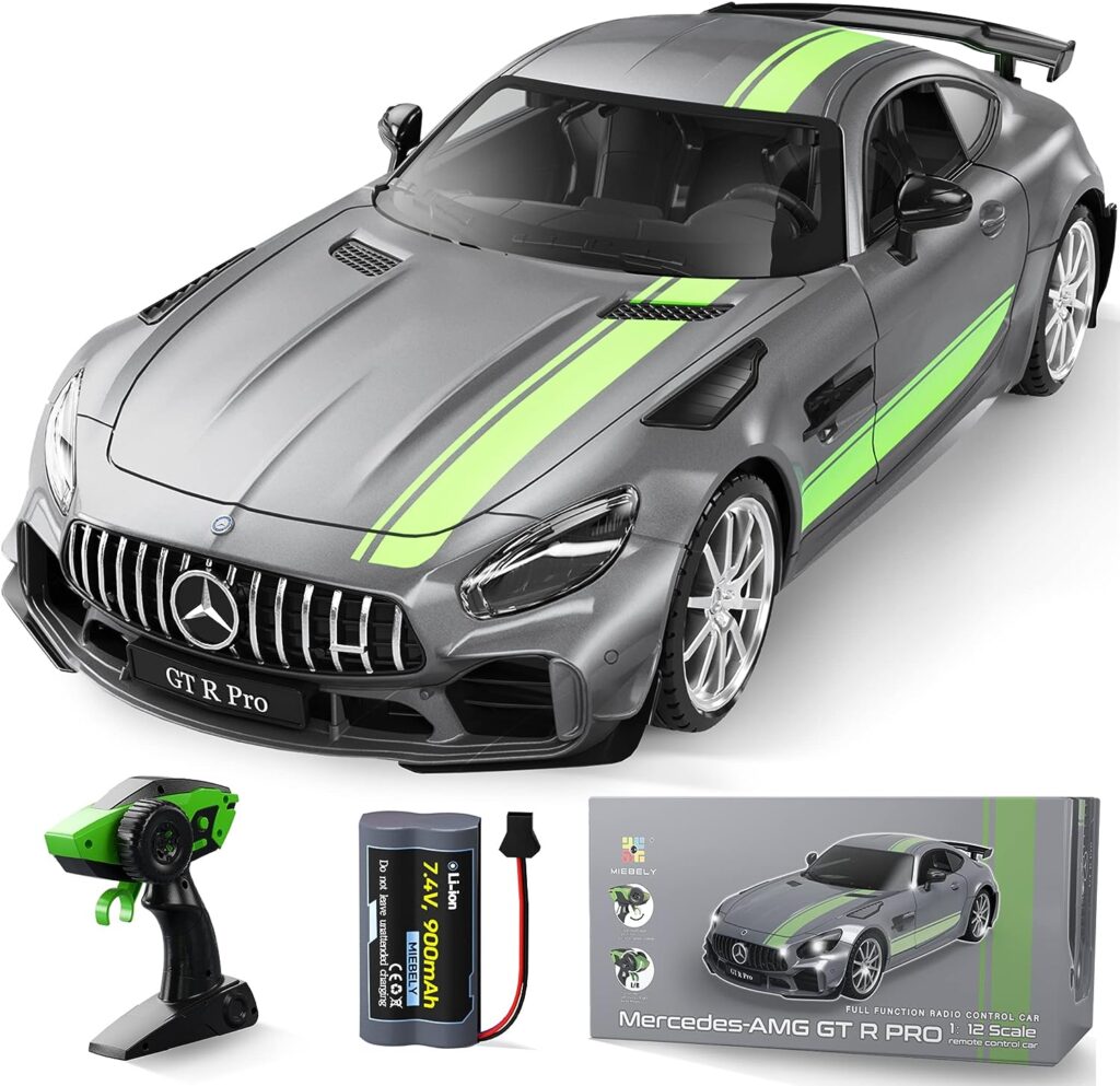 MIEBELY Remote Control Car, Mercedes Benz 1/12 Scale Official Authorized GT R Pro Rc Cars 7.4V 900mAh Rechargeable Battery 2.4Ghz Rc Drift Cars W/LED Toy Car Birthday Gift for Boys Kids Adults Age 6+