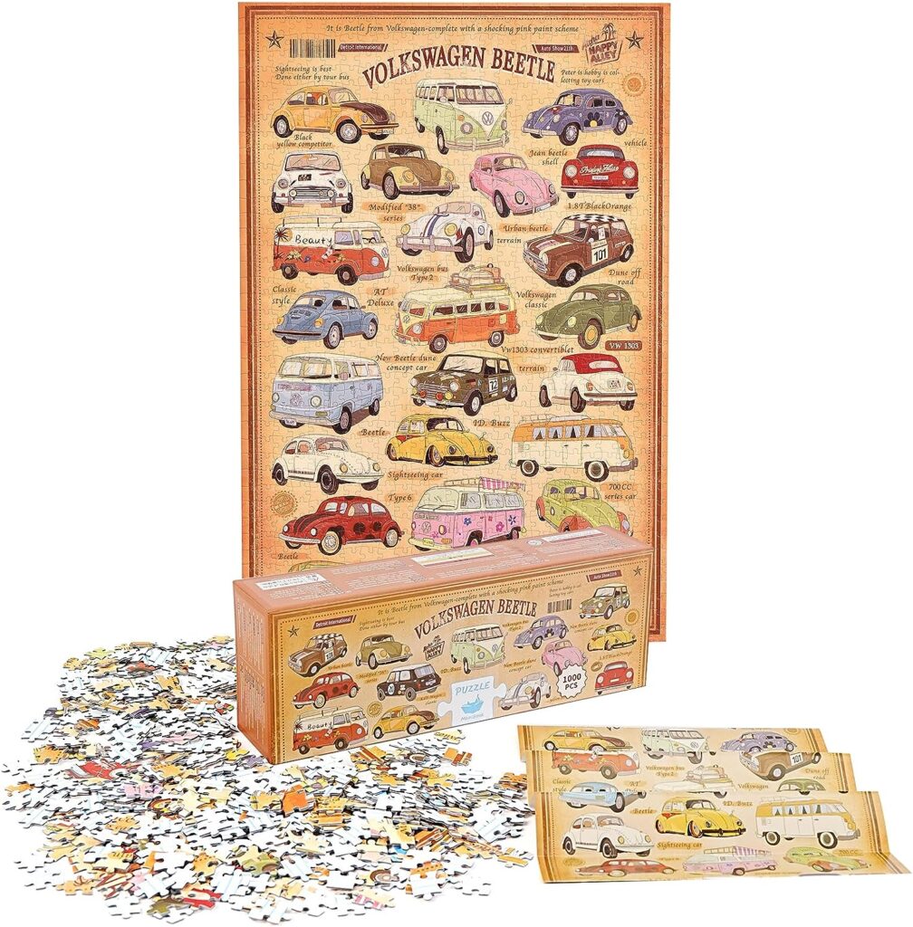 MOMIBOOK 1000 Piece Puzzle for Adults, Painting Image Vintage Cars Puzzle, 75x50cm(29.5x19.7) Interactive Decompression Toys  Game Jigsaw Puzzles for Men, Women, Teens, Christmas Puzzle Gifts