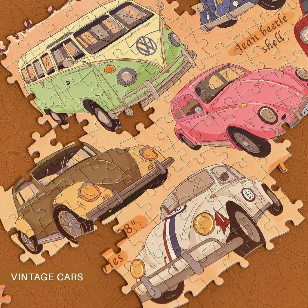 MOMIBOOK 1000 Piece Puzzle for Adults, Painting Image Vintage Cars Puzzle, 75x50cm(29.5x19.7) Interactive Decompression Toys  Game Jigsaw Puzzles for Men, Women, Teens, Christmas Puzzle Gifts