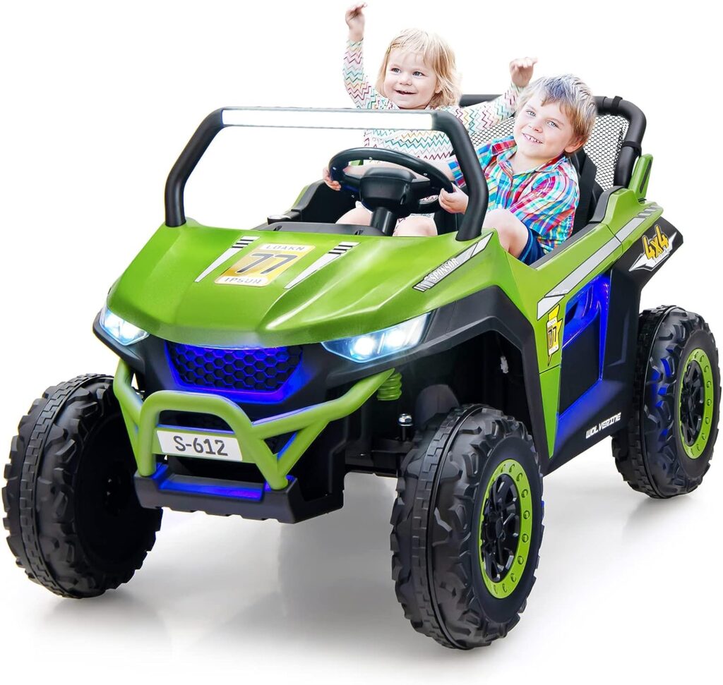 OLAKIDS 2 Seater Kids Ride On UTV, 12V Electric Truck Car with Remote Control, Battery Powered Vehicle with 4 Wheels Suspension, Music, Bluetooth, MP3, USB, FM, Horn (Green)