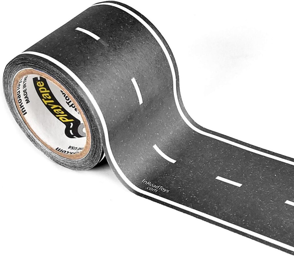 PlayTape Road Tape for Toy Cars - Sticks to Flat Surfaces, No Residue; 2 inch Wide x 30 ft Black Road