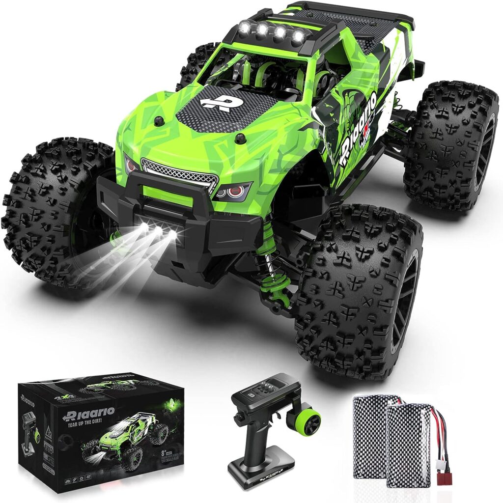 RIAARIO 1:18 RC Cars for Boys, 36 KPH High Speed Remote Control Car for Adults, All Terrain 4WD Electric Vehicle with 2.4 GHz Remote Control, Offroad Waterproof RC Trucks with 2 Rechargeable Batteries