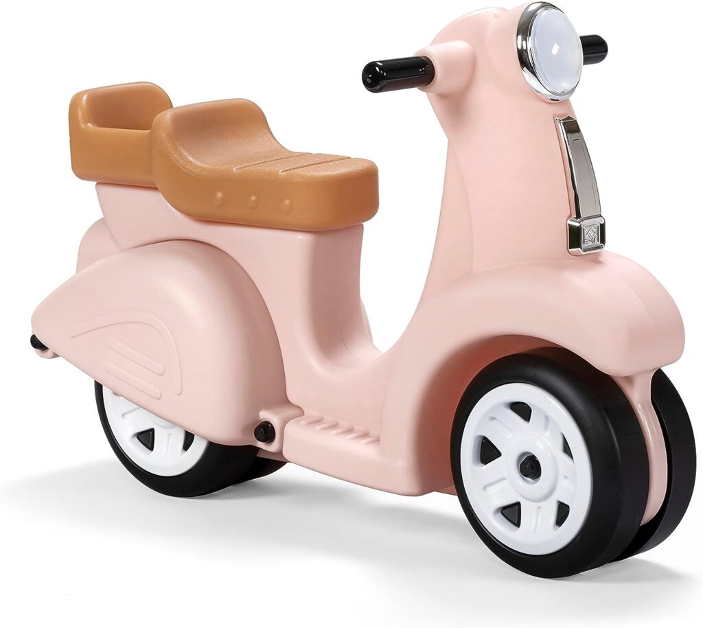 Step2 Ride Along Scooter – Rose Pink – Ride On Toy with Vintage-Style Design, Foot-to-Floor Toddler Scooter with Four Wheels for Extra Stability