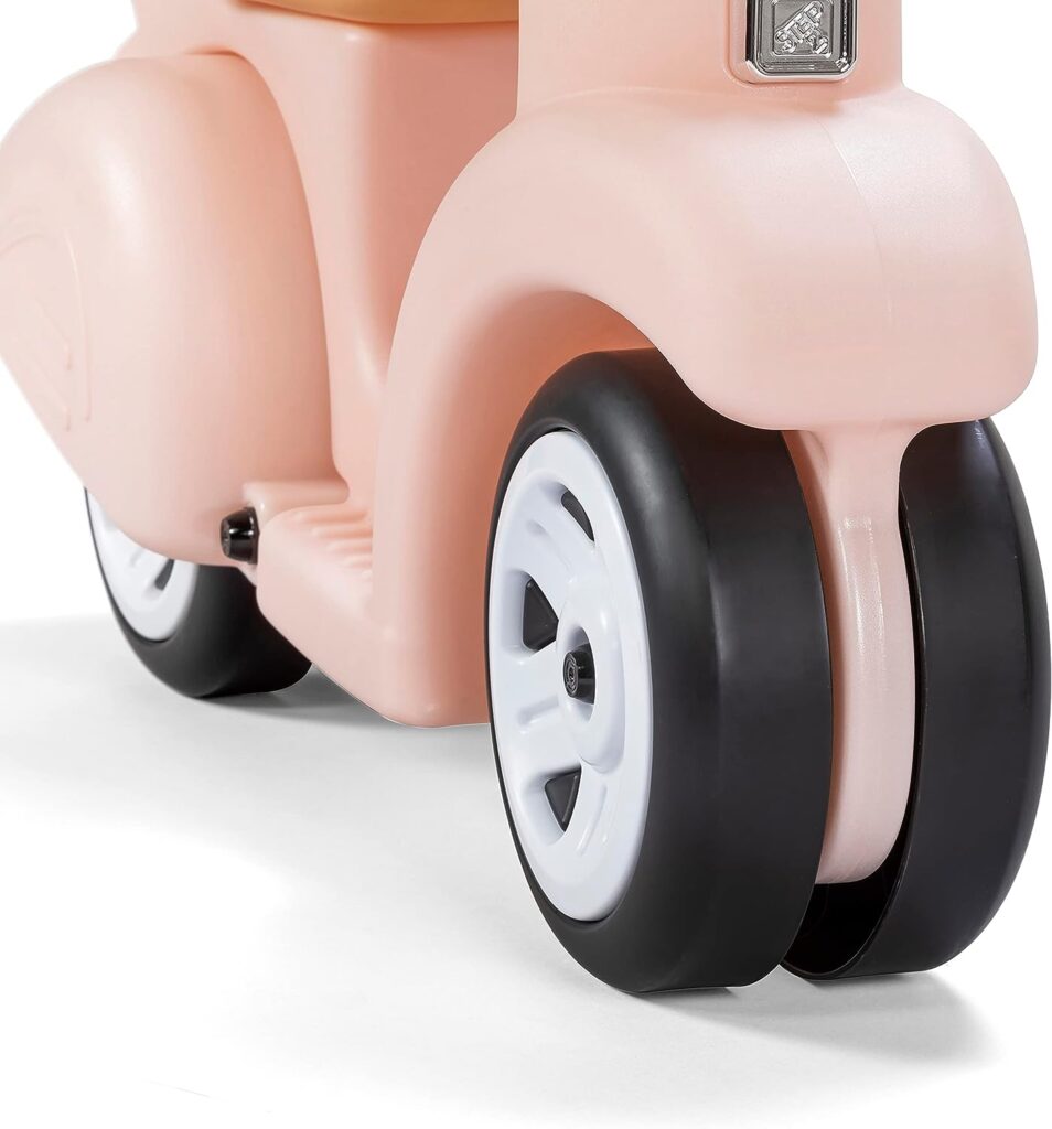 Step2 Ride Along Scooter – Rose Pink – Ride On Toy with Vintage-Style Design, Foot-to-Floor Toddler Scooter with Four Wheels for Extra Stability