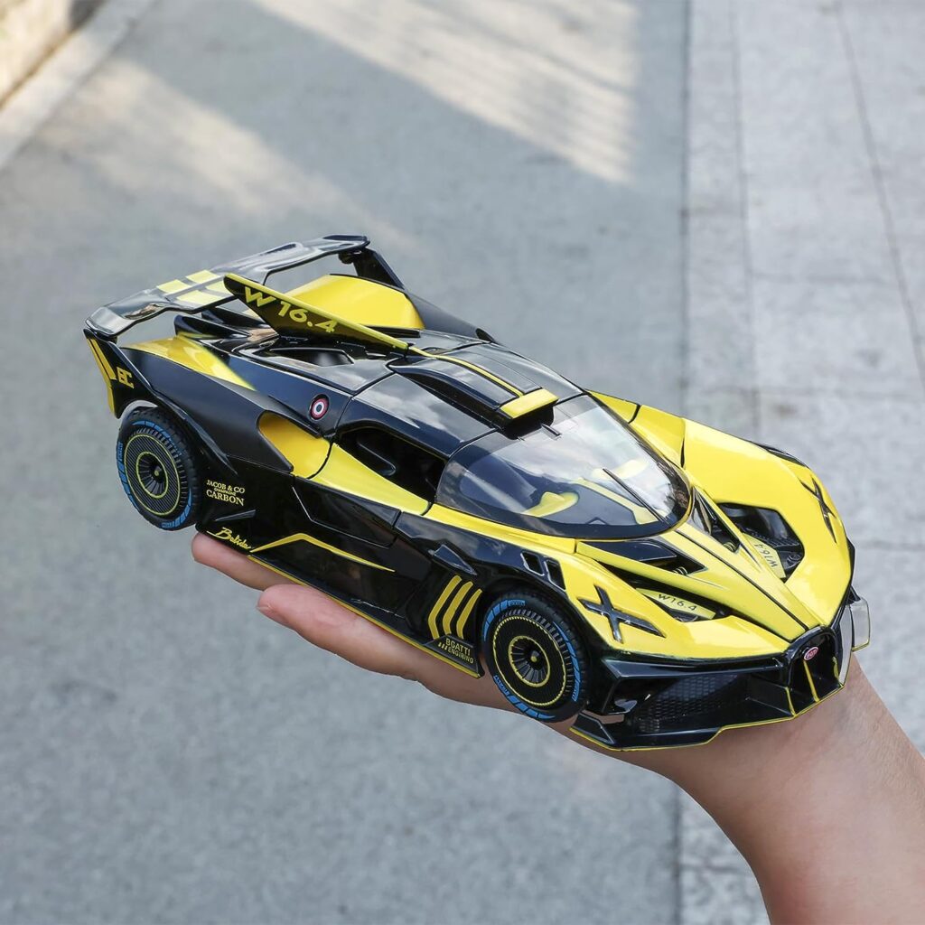 Toy Car Model for Bugatti Compatible with 1:24 Bugatti Bolide Alloy Diecast Car Toy with Lights and Music, Pull Back Car Toys for Kids Boys Girls Gift (Yellow)