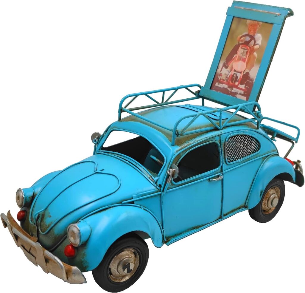 VANLAXY Car Model Piggy Bank Coin Bank Metal Retro Vintage Iron 1967 Volkswagen Beetle Model with Top Photo Frame Children Toy Home Decoration 10.2L x 4 W x 7.8H Blue
