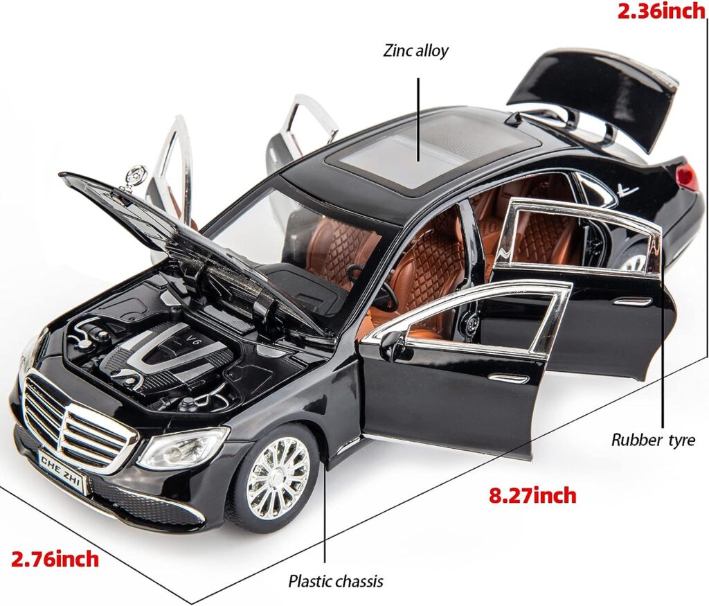 WAKAKAC 1/24 Scale Compatible with Benz E300 Toy Car Alloy Die-cast Pull Back Car Model with Light and Sound Toy Vehicles for Adults Boys Girls Gift Decoration Toy (Black)
