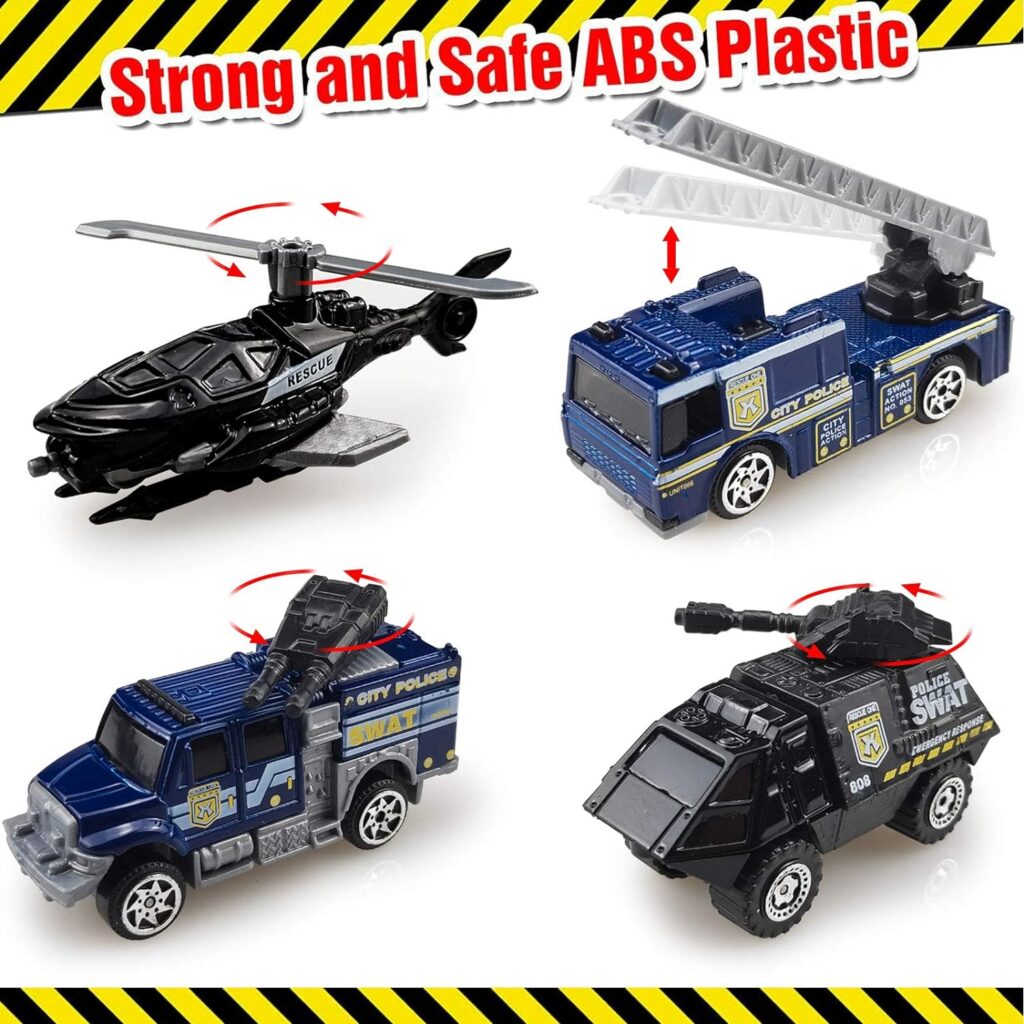 Diecast Police Car Toy Set for kids, Mini Alloy Models Car Toys Armored Vehicle, Bulletproof Car, RescueTruck, Military Helicopter, Cruiser, Armed Car